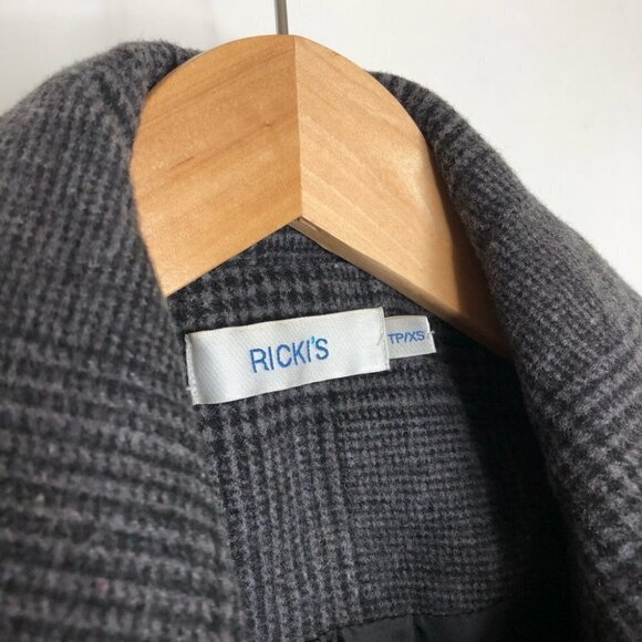 𝅺RICKI’S Grey Plaid Military Style Belted Wool Blend Thick Peacoat Trench Coat - Picture 2 of 16